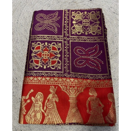 Generic Women's Jacquard Printed Saree With Unstitched Blouse 5.5Mtr (Wine)