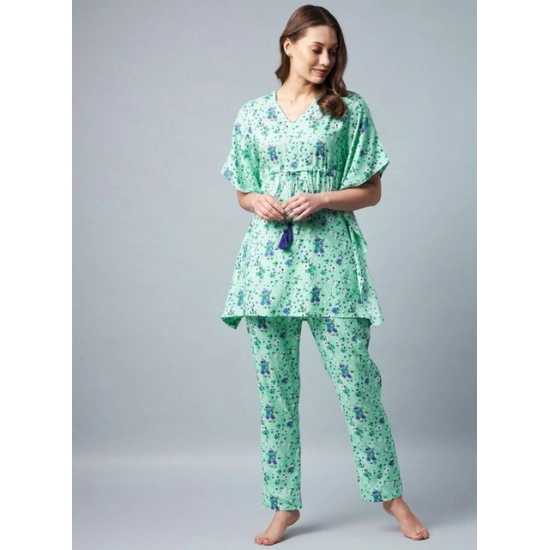 Generic Women's Rayon Floral Kaftan Sleeve Night Suit (Green - Blue) Generic Women's Rayon Floral Kaftan Sleeve Night Suit (Green - Blue)