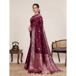 Generic Women's Jacquard Woven Saree With Unstitched Blouse 5.5Mtr (Maroon)