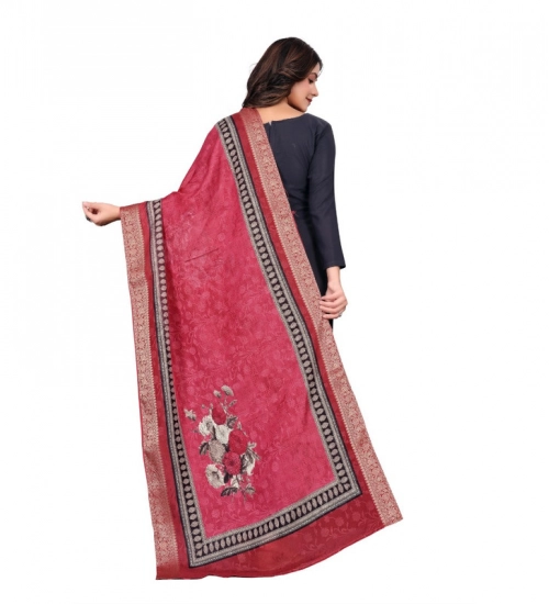 Generic Women's chanderi silk  Printed Dupatta (Red, Length: 2 Mtr)