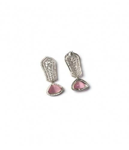 Generic Women's Brass Silver Plated Drop Earrings (Pink)