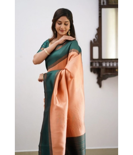 Generic Women's Soft Lichi Silk Printed Saree With Unstitched Blouse 5.5Mtr (Orange)