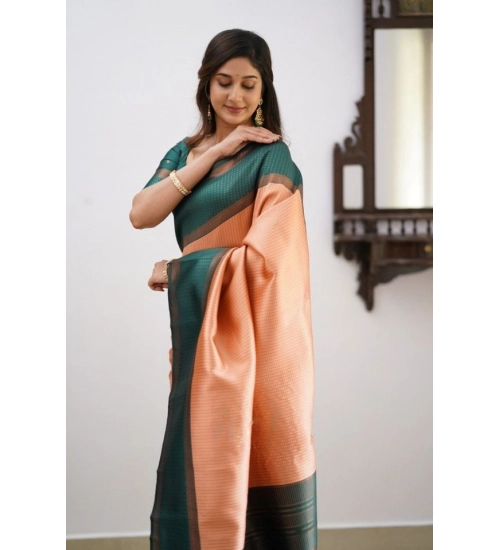 Generic Women's Soft Lichi Silk Printed Saree With Unstitched Blouse 5.5Mtr (Orange)