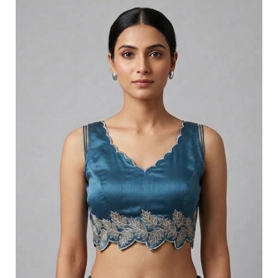 Generic Women's Silk Embroidered Sweetheart Neck Sleeveless Readymade Padded Blouse (Blue, Size 38) Generic Women's Silk Embroidered Sweetheart Neck Sleeveless Readymade Padded Blouse (Blue, Size 38)