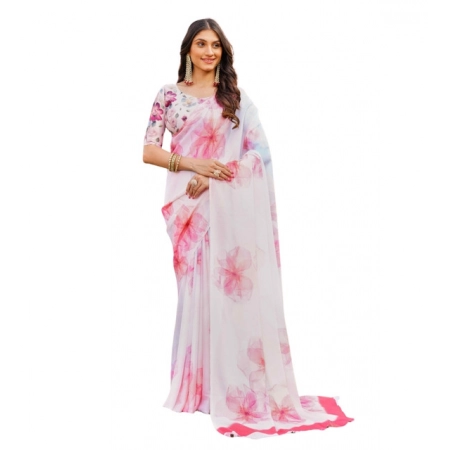 Generic Women's Georgette Floral Printed Saree With Unstitched Blouse 5.5Mtr (Off White-Pink) Generic Women's Georgette Floral Printed Saree With Unstitched Blouse 5.5Mtr (Off White-Pink)