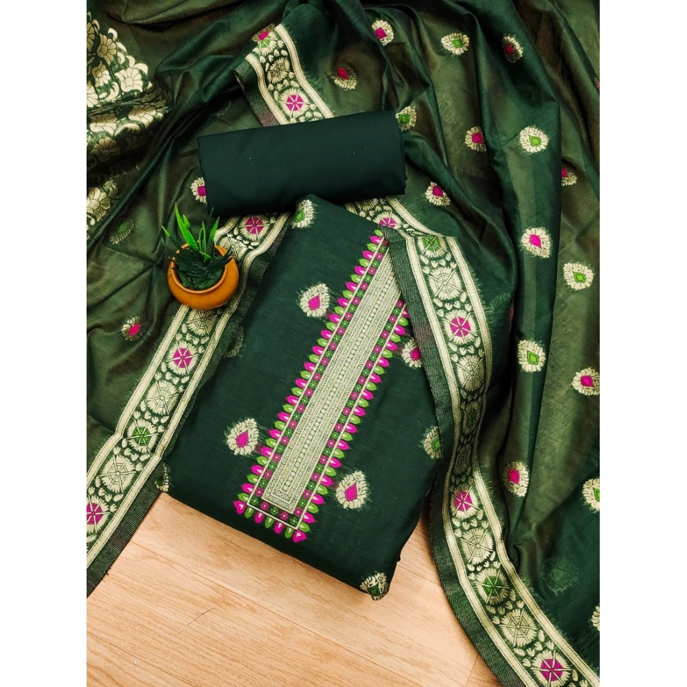 Generic Women's Banarasi Silk Printed Unstitched Salwar Suit Material With Dupatta (Bottle Green, 3Mtrs) Generic Women's Banarasi Silk Printed Unstitched Salwar Suit Material With Dupatta (Bottle Green, 3Mtrs)