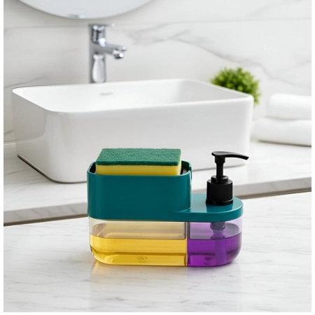 Generic Plastic 3-in-1 Liquid Soap Dispenser with Sponge Soap Holder (Multicolor)