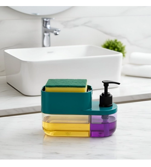 Generic Plastic 3-in-1 Liquid Soap Dispenser with Sponge Soap Holder (Multicolor)