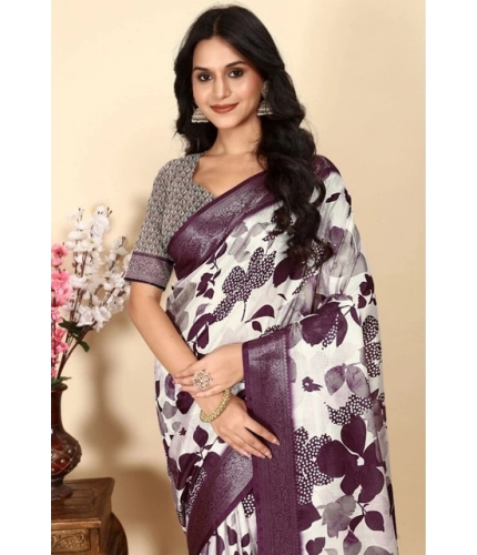 Generic Women's Cotton Silk Floral Printed Saree With Unstitched Blouse 5.5Mtr (Multicolor)