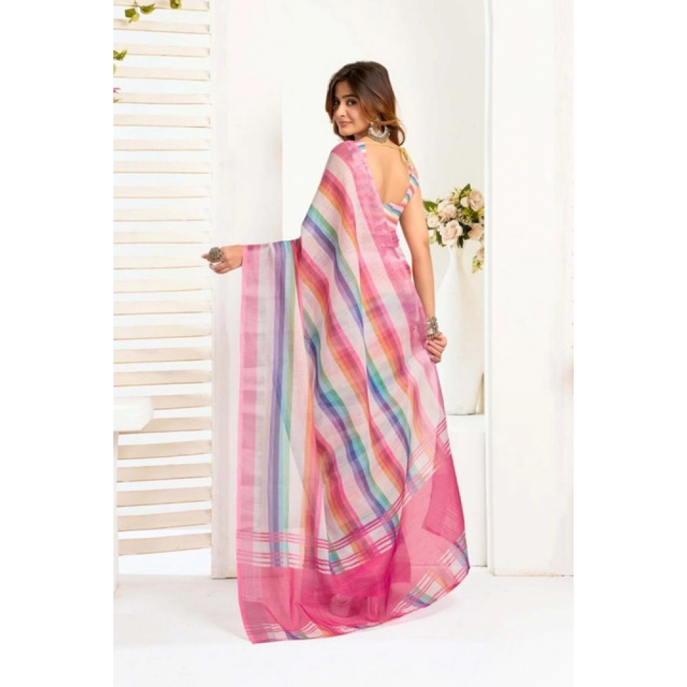 Generic Women's Faux_Linen Printed Ready-to-Wear Saree With Unstitched Blouse 5.5 Mtr (Multicolor)