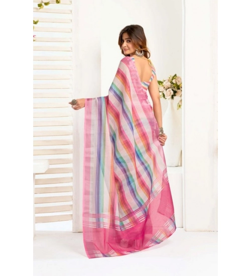 Generic Women's Faux_Linen Printed Ready-to-Wear Saree With Unstitched Blouse 5.5 Mtr (Multicolor) Generic Women's Faux_Linen Printed Ready-to-Wear Saree With Unstitched Blouse 5.5 Mtr (Multicolor)