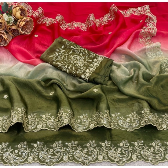 Generic Women's Satin Embellished Saree With Unstitched Blouse 5.5Mtr (Multicolor) Generic Women's Satin Embellished Saree With Unstitched Blouse 5.5Mtr (Multicolor)