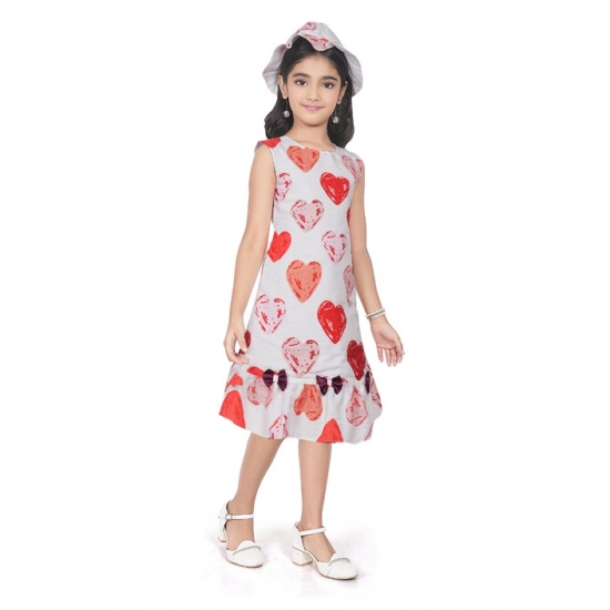 Generic Girl's Popcorn Printed Sleeve Less Round Neck Dress (Red)