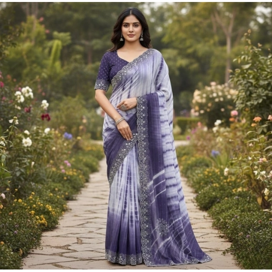 Generic Women's Georgette Striped Saree With Unstitched Blouse 5.5Mtr (Purple) Generic Women's Georgette Striped Saree With Unstitched Blouse 5.5Mtr (Purple)