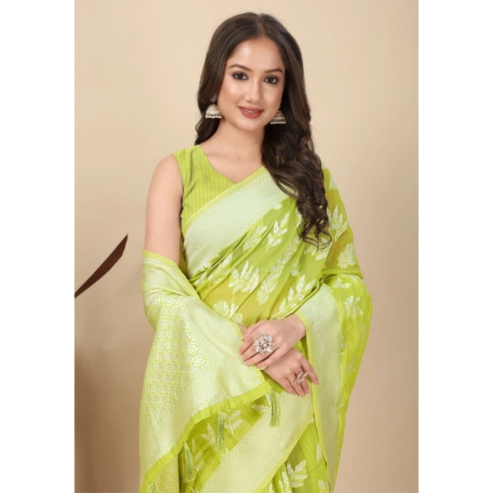 Women’s Art Silk Jacquard Printed Saree With Unstitched Blouse 5.5Mtr (Light Green)