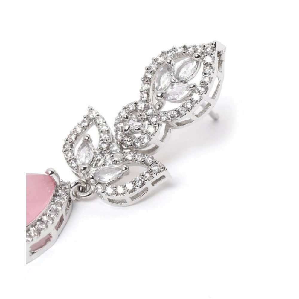 Generic Women's Brass Silver Plated Drop Earrings (Pink) Generic Women's Brass Silver Plated Drop Earrings (Pink)