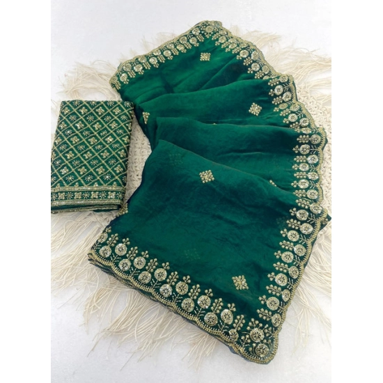 Generic Women's Satin Embellished Saree With Unstitched Blouse 5.5Mtr (Green) Generic Women's Satin Embellished Saree With Unstitched Blouse 5.5Mtr (Green)