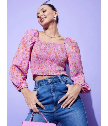 Generic Women's Polyester Floral Long Sleeves Top (Multicolor)