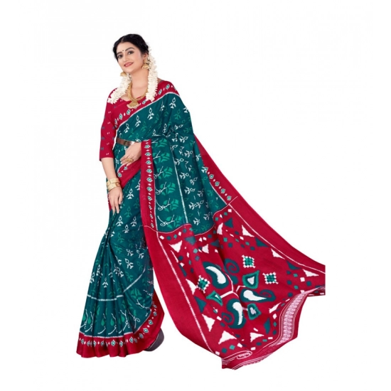 Generic Women's Soft Pure Cotton Printed Saree With Unstitched Blouse 5.5Mtr (Multicolor)