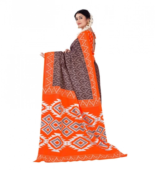 Generic Women's Soft Pure Cotton Printed Saree With Unstitched Blouse 5.5Mtr (Orange)