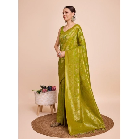 Generic Women's Soft Silk Jacquard Saree With Unstitched Blouse 5.5Mtr (Lime-Green)
