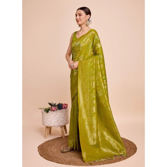 Generic Women's Soft Silk Jacquard Saree With Unstitched Blouse 5.5Mtr (Lime-Green)