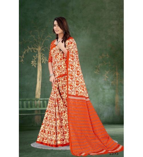 Generic Women's Soft Pure Cotton Printed Saree With Unstitched Blouse 5.5Mtr (Orange)