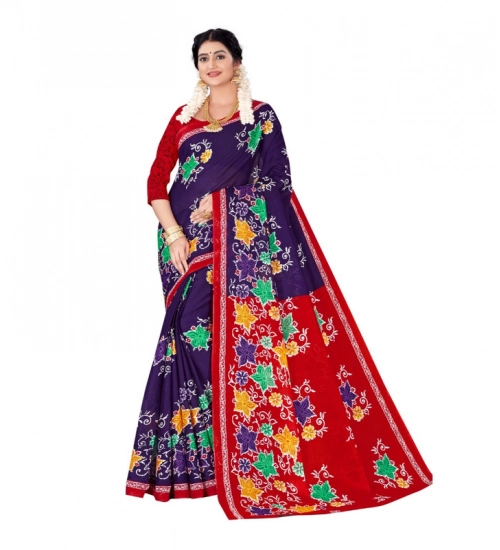 Generic Women's Soft Pure Cotton Printed Saree With Unstitched Blouse 5.5Mtr (Multicolor)