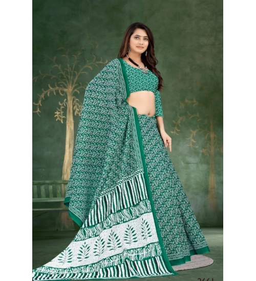 Generic Women's Soft Pure Cotton Printed Saree With Unstitched Blouse 5.5Mtr (Green)