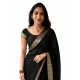 Generic Women's Vichitra Silk Printed Saree With Unstitched Blouse 5.5Mtr (Black)