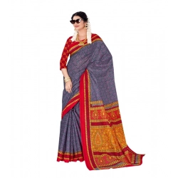 Generic Women's Soft Pure Cotton Printed Saree With Unstitched Blouse 5.5Mtr (Grey)