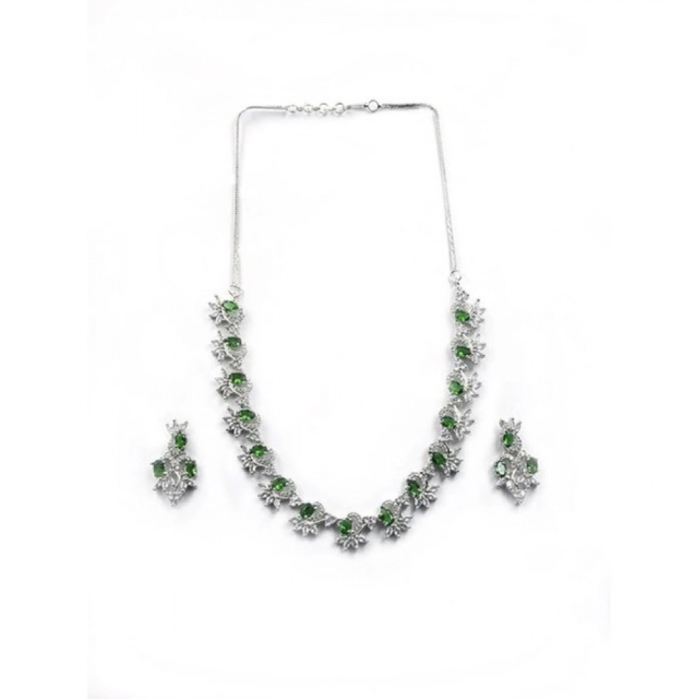 Generic Women's Brass Silver Plated Necklace set (Green) Generic Women's Brass Silver Plated Necklace set (Green)