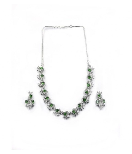 Generic Women's Brass Silver Plated Necklace set (Green)