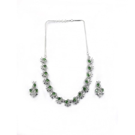 Generic Women's Brass Silver Plated Necklace set (Green) Generic Women's Brass Silver Plated Necklace set (Green)