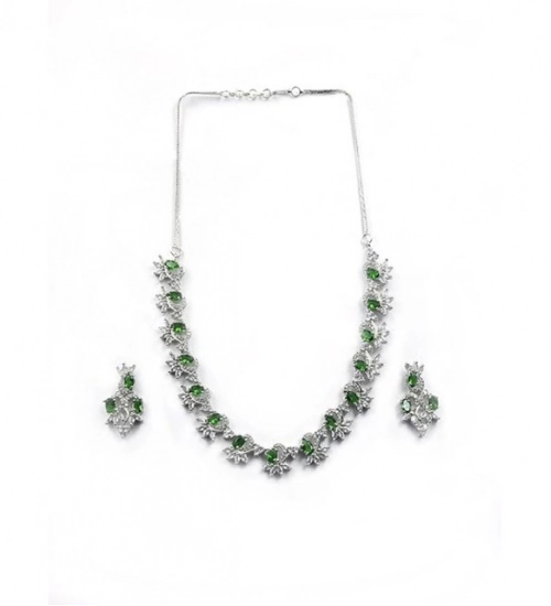 Generic Women's Brass Silver Plated Necklace set (Green) Generic Women's Brass Silver Plated Necklace set (Green)