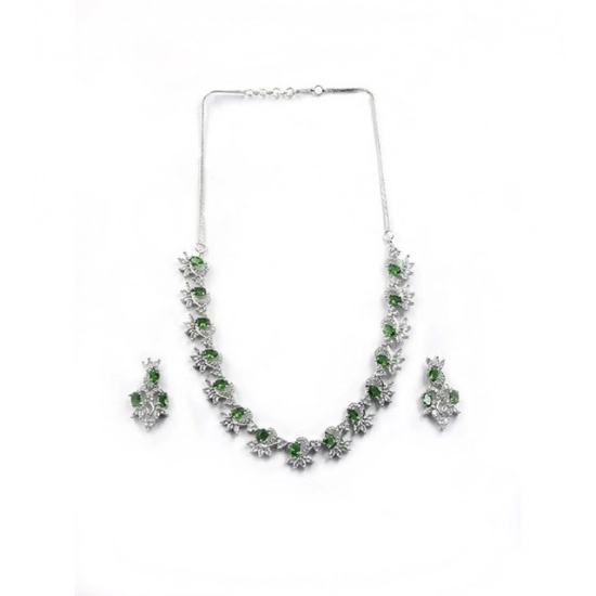 Generic Women's Brass Silver Plated Necklace set (Green) Generic Women's Brass Silver Plated Necklace set (Green)