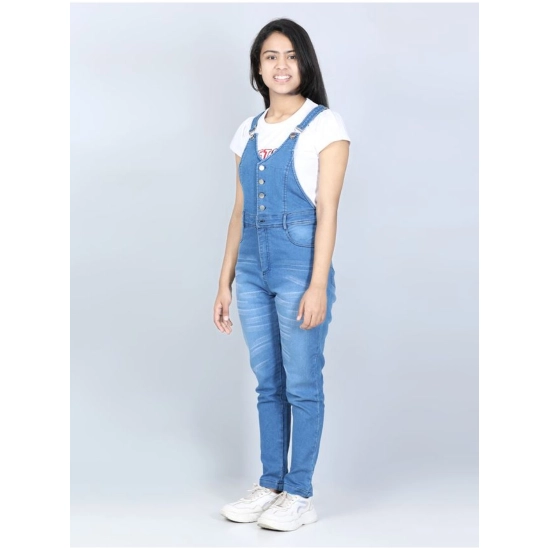 Generic Girl's Denim Solid Buttoned Dungaree (Blue)