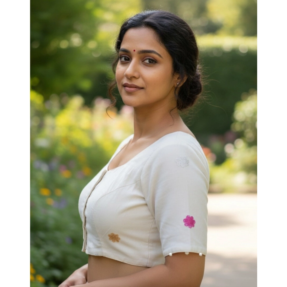 Generic Women's Cambric Cotton Round Neck Padded Blouse (White, 38 Ready Size (Self-Alterable 36–40) Generic Women's Cambric Cotton Round Neck Padded Blouse (White, 38 Ready Size (Self-Alterable 36–40)