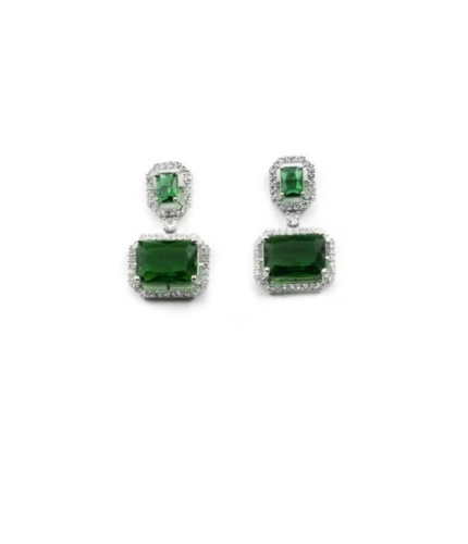 Generic Women's Brass Silver Plated Drop Earrings (Green)