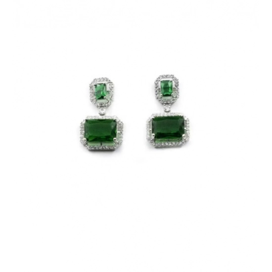 Generic Women's Brass Silver Plated Drop Earrings (Green) Generic Women's Brass Silver Plated Drop Earrings (Green)