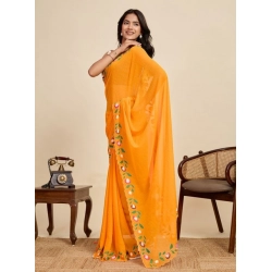 Generic Women's Georgette Printed Saree With Unstitched Blouse 5.5Mtr (Yellow)