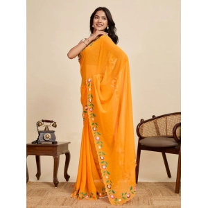 Generic Women's Georgette Printed Saree With Unstitched Blouse 5.5Mtr (Yellow)