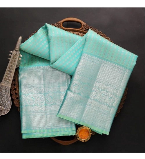 Generic Women's Soft Litchi Silk Jacquard Work Saree With Unstitched Blouse 5.5Mtr (Blue)