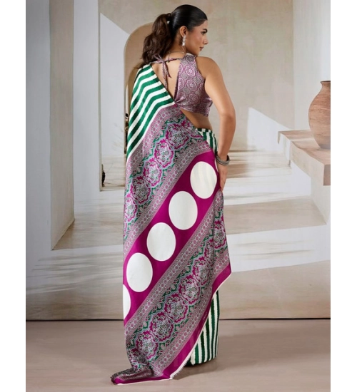 Generic Women's Satin Crepe Printed Saree With Unstitched Blouse 5.5Mtr (Green)