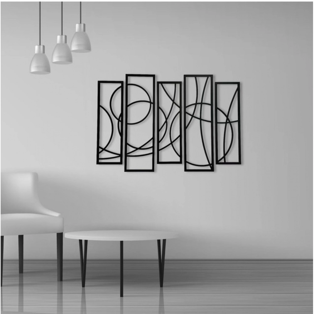 Generic Wooden 5-Piece Wall Art Panel Frame – Elegant Black Abstract Design