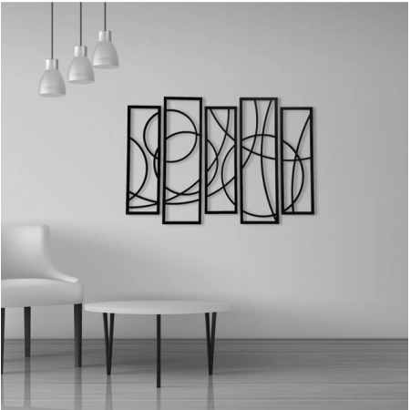 Generic Wooden 5-Piece Wall Art Panel Frame – Elegant Black Abstract Design