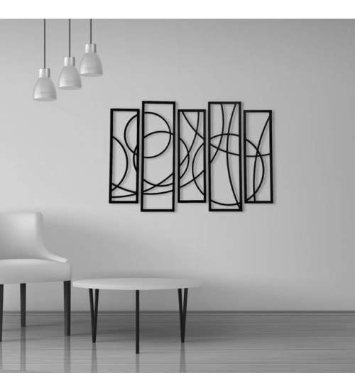 Generic Wooden 5-Piece Wall Art Panel Frame – Elegant Black Abstract Design