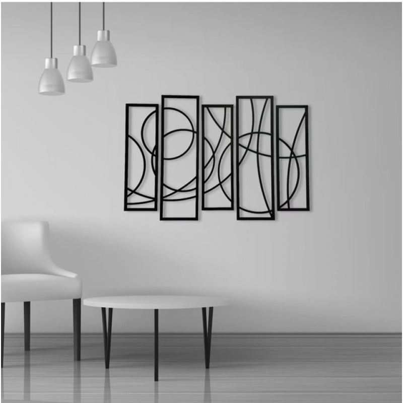Generic Wooden 5-Piece Wall Art Panel Frame – Elegant Black Abstract Design