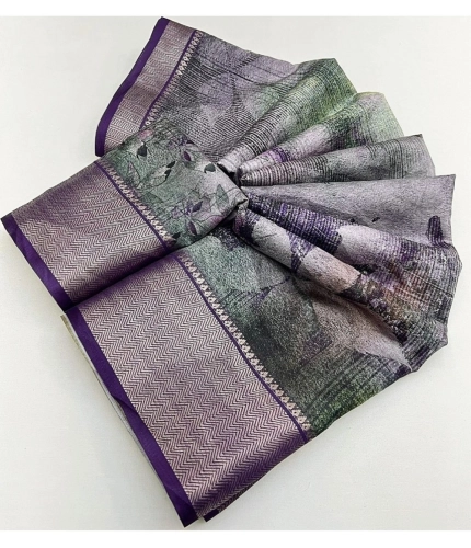 Generic Women's Cotton Silk Printed Saree With Unstitched Blouse 5.5Mtr (Multicolor)