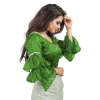 Generic Women's Organza Solid V Neck Layered Ruffle Sleeve Readymade Blouse (Light Green Free Size , up to 38–40 Bust)-PID65852
